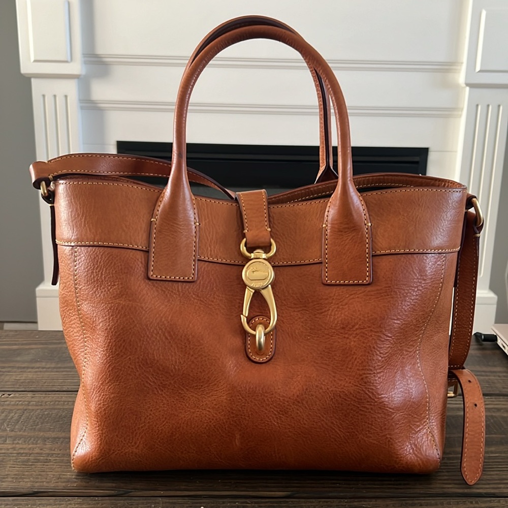 Dooney & Bourke Brown Leather Tote with Gold Clasp